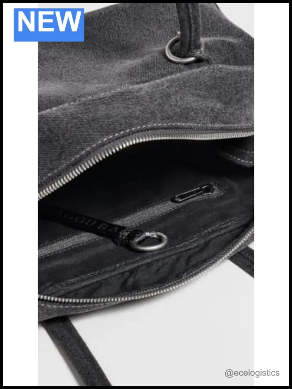 Denim Bowler Bag with Shoulder Straps and Interior Zip Pocket